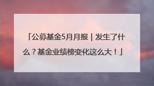 公募基金5月月报｜发生了什么？基金业绩榜变化这么大！
