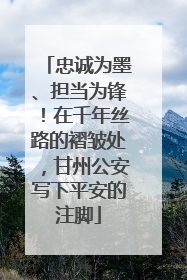 忠诚为墨、担当为锋！在千年丝路的褶皱处，甘州公安写下平安的注脚